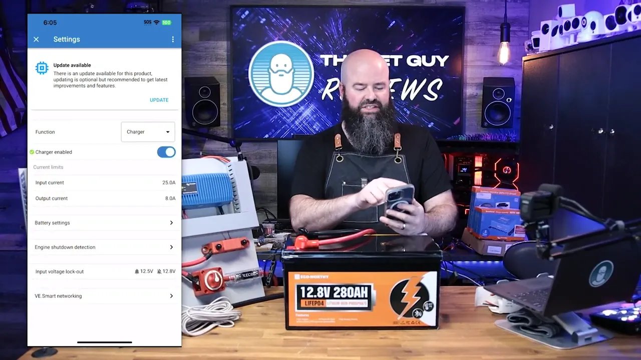 Victron Connect app showing charger settings