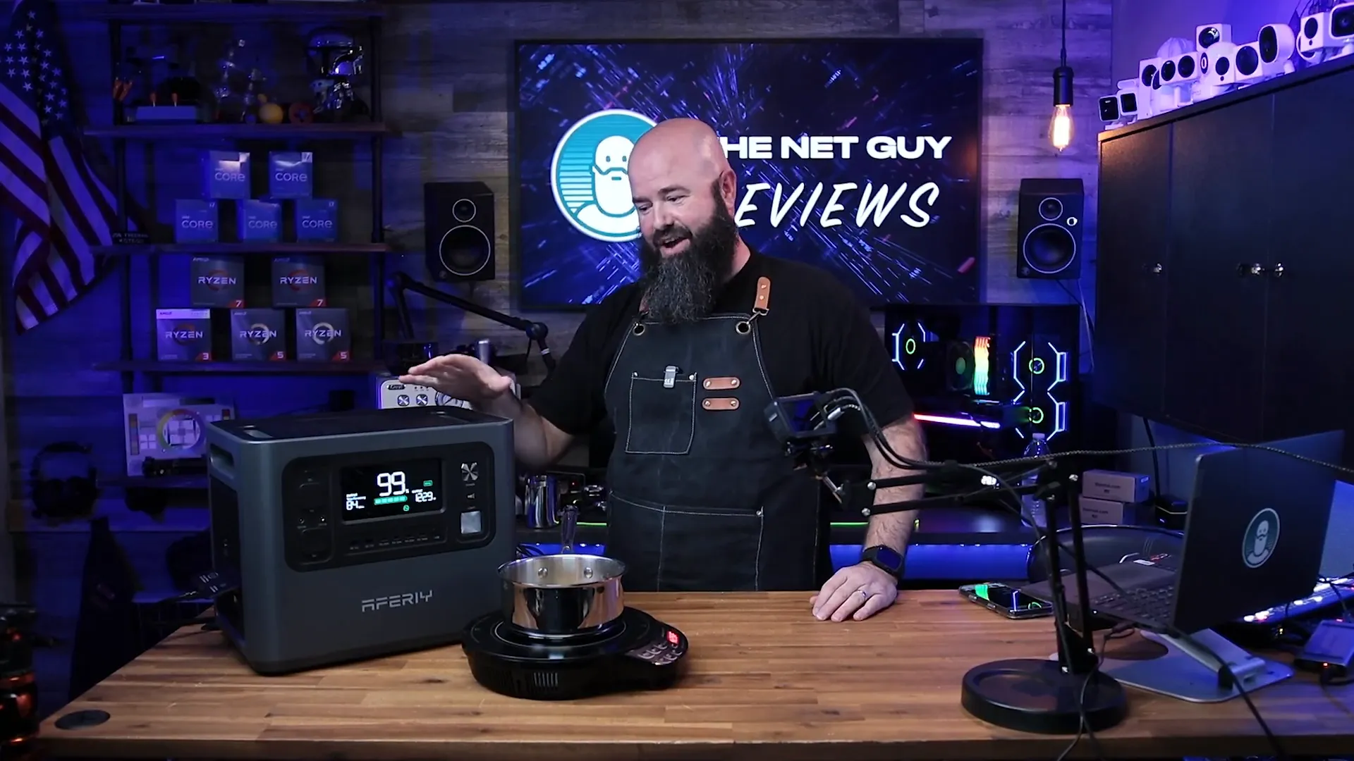 Aferiy Power Bank powering an induction cooker