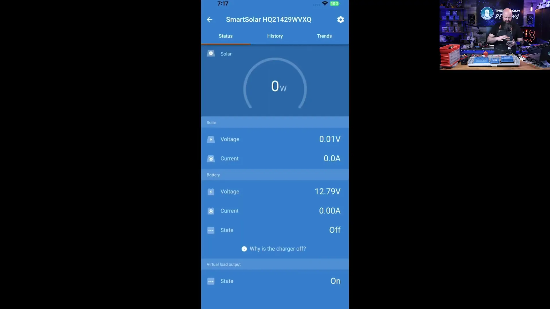 Smart solar display showing output and settings
